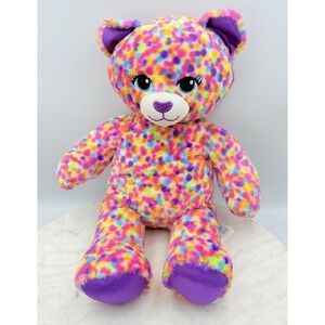 Build‎ a Bear Rainbow Confetti Leopard Cat Multicoloured Soft Plush Toy BAB 17"